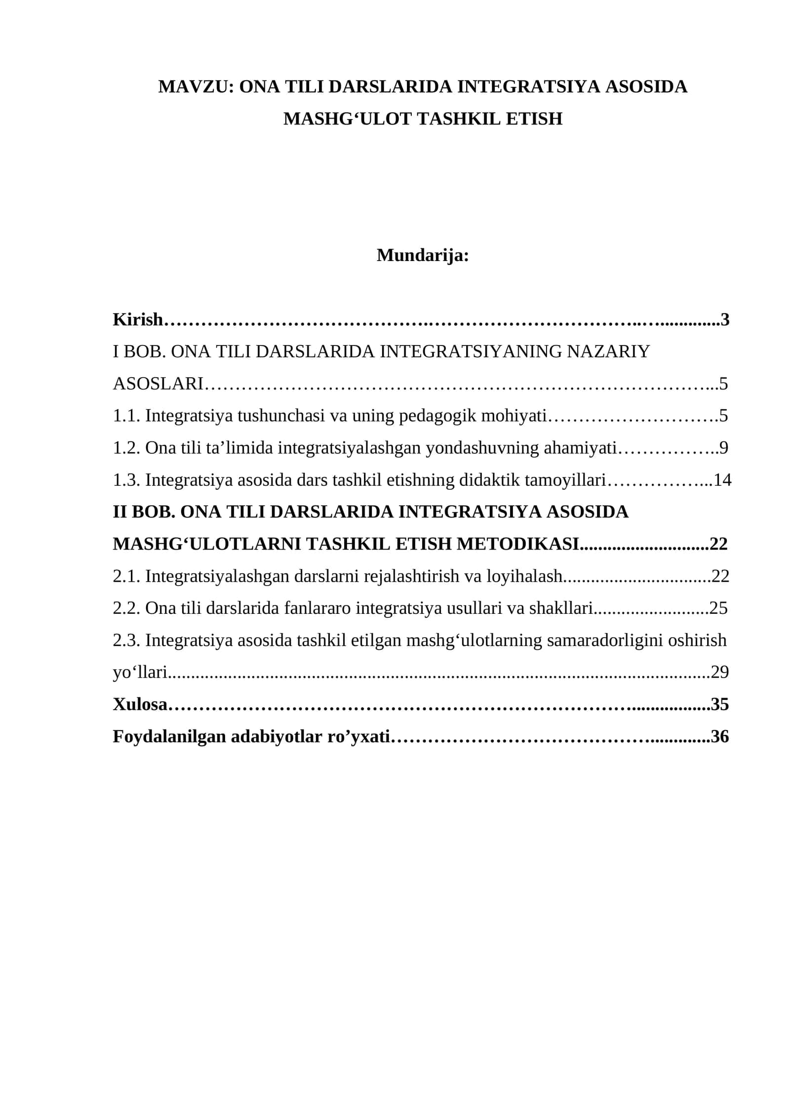 ONA TILI DARSLARIDA INTEGRATSIYA ASOSIDA MASHG‘ULOT TASHKIL ETISH 1