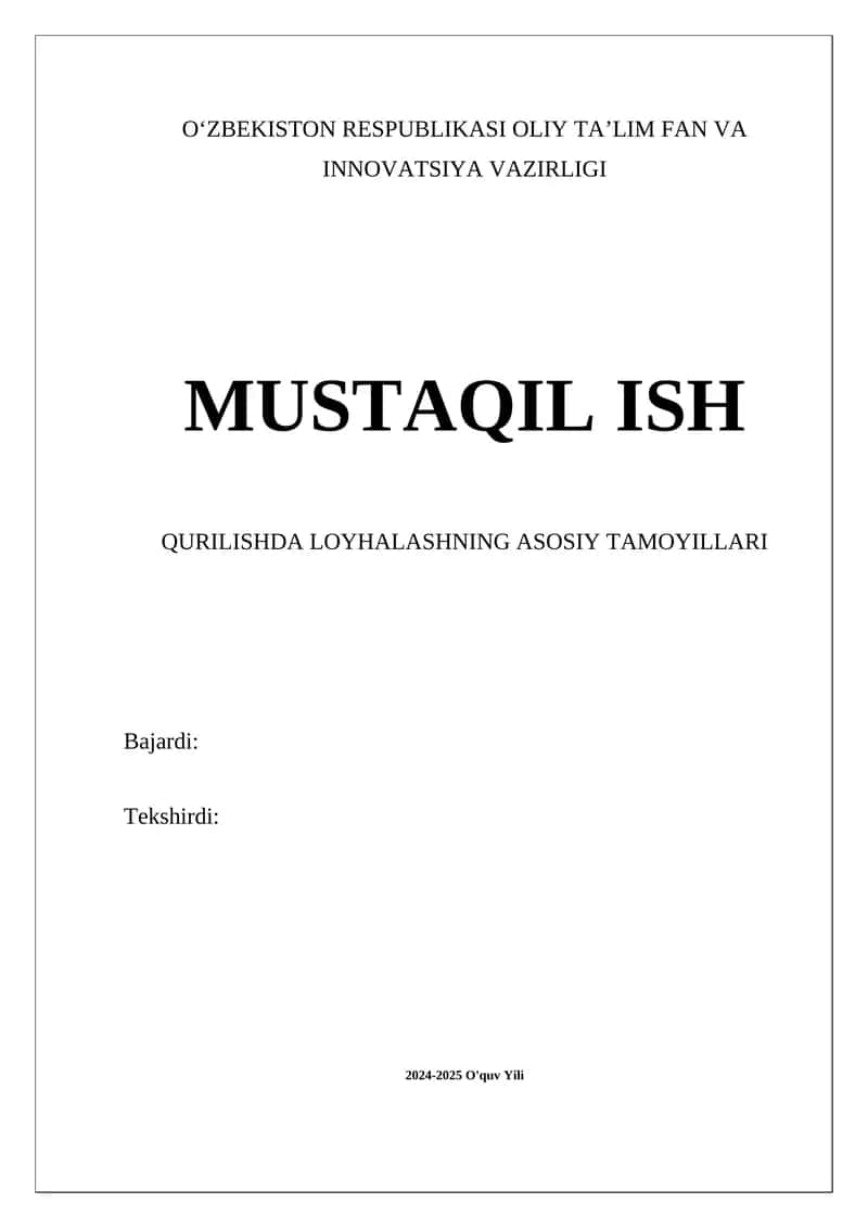 Qurilishda Loyhalashning Asosiy Tamoyillari 1
