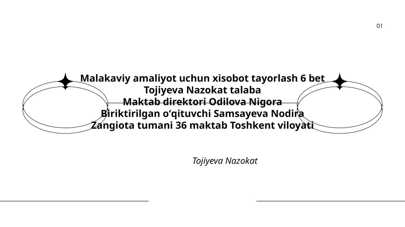 Malakaviy amaliyot uchun xisobot tayorlash 6 bet 1