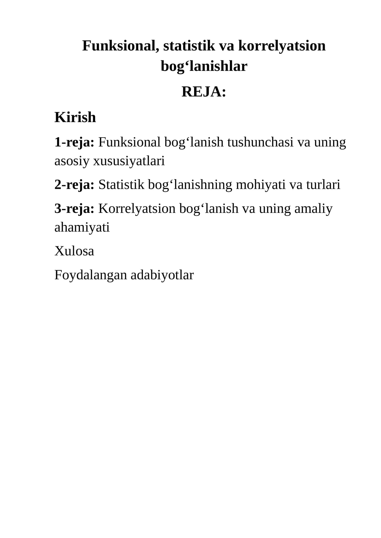 Funksional, statistik va korrelyatsion bog‘lanishlar 1