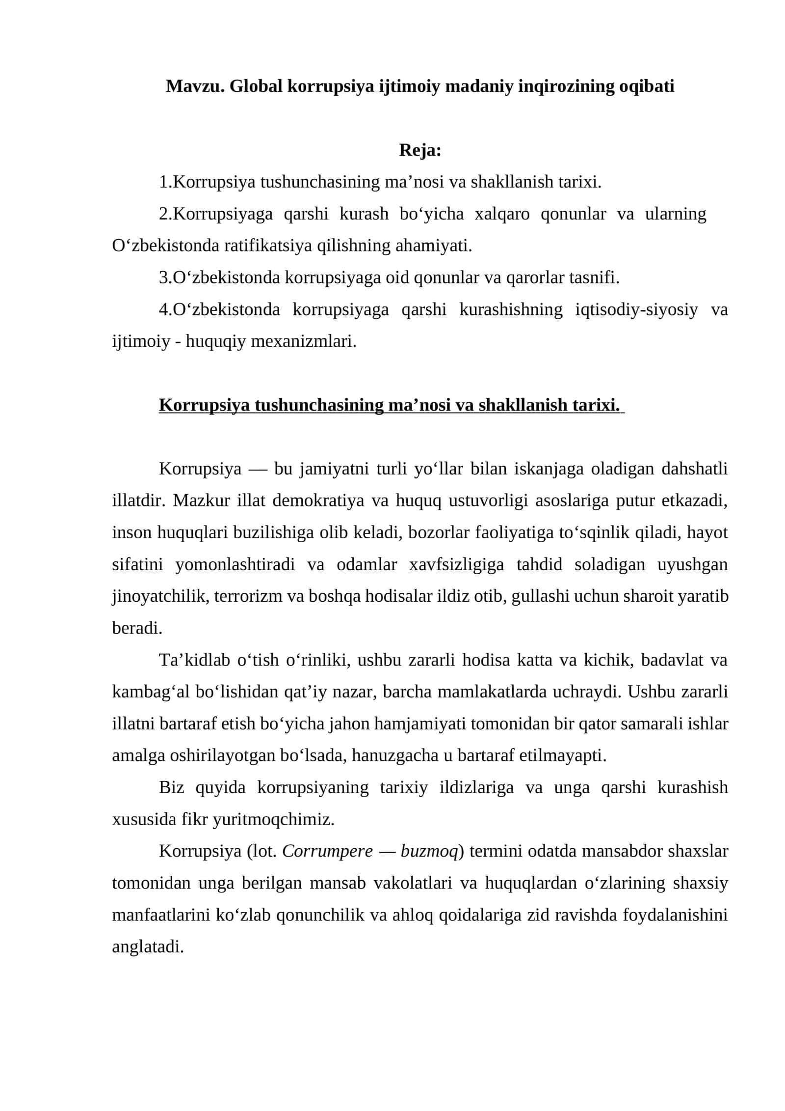 Global korrupsiya ijtimoiy madaniy inqirozining oqibati 1