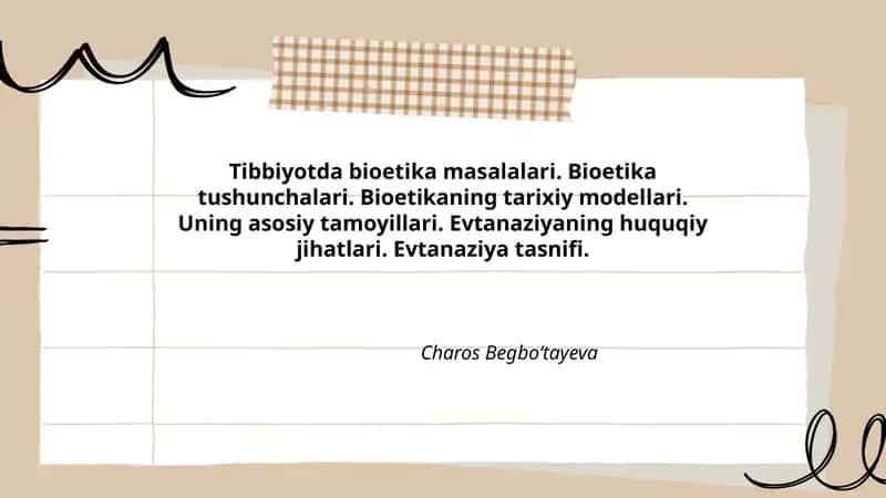 Tibbiyotda bioetika masalalari 1