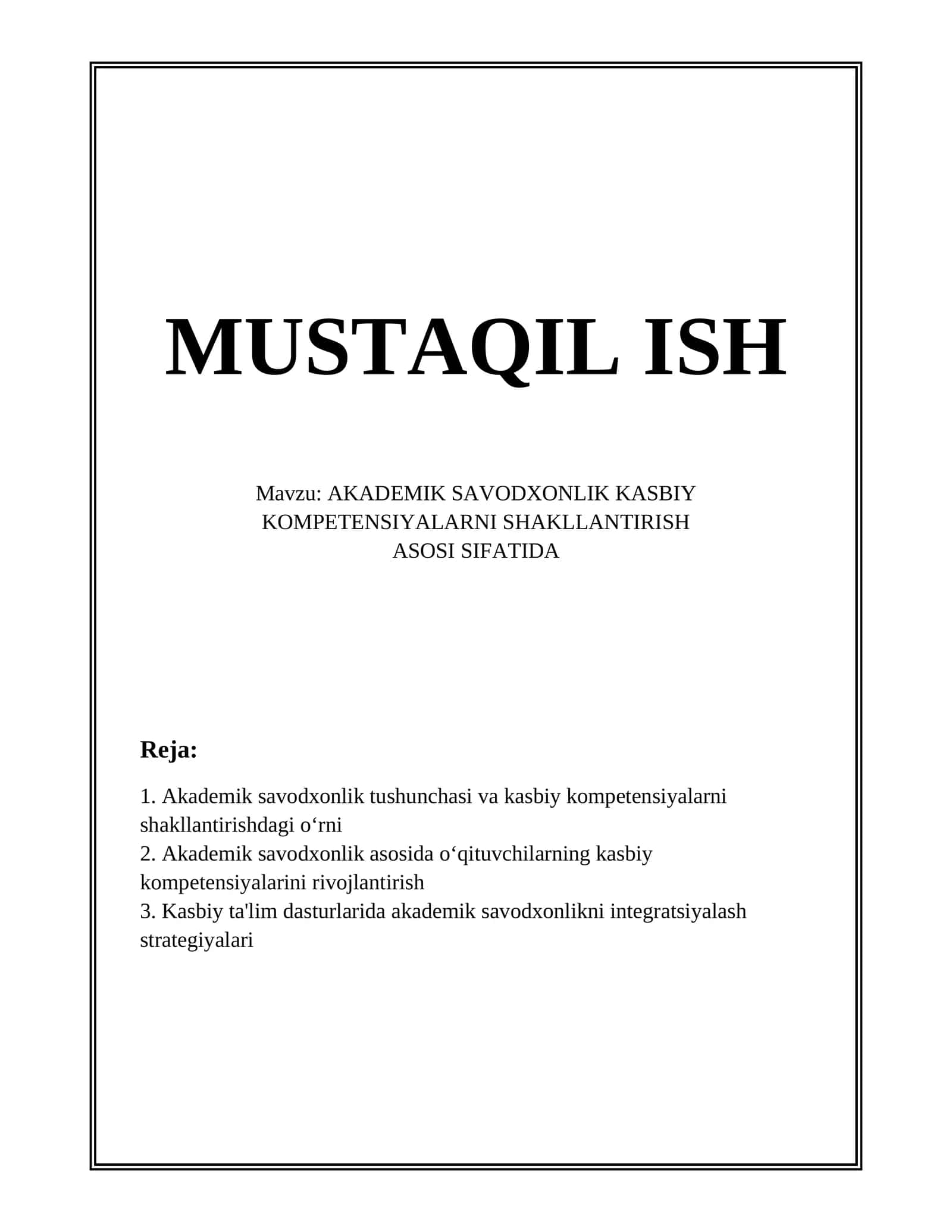 AKADEMIK SAVODXONLIK KASBIY KOMPETENSIYALARNI SHAKLLANTIRISH 1