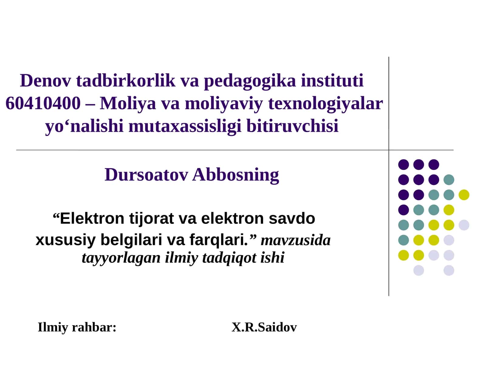 Moliya va Moliyaviy Texnologiyalar Yo‘nalishi Mutaxassisligi Bitiruvchisi 1