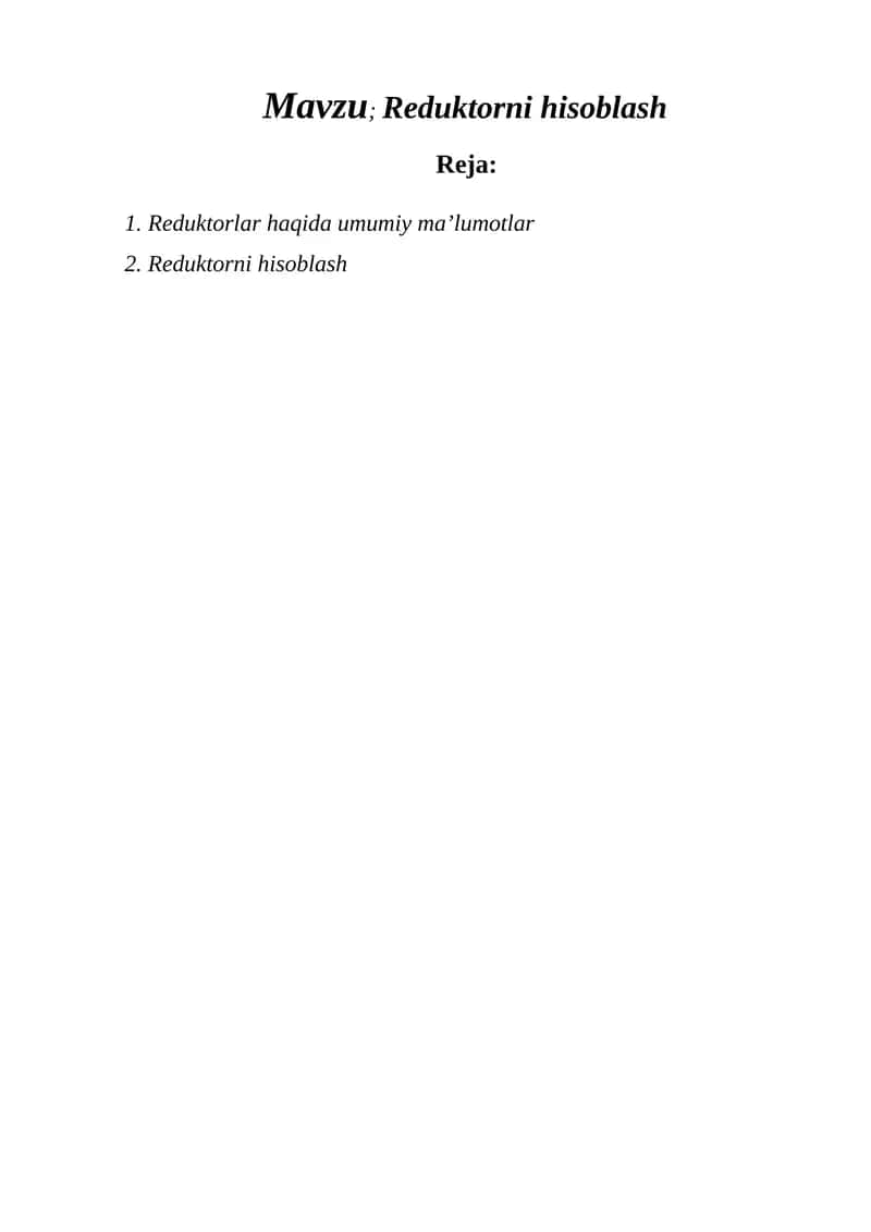 Reduktorni hisoblash 1