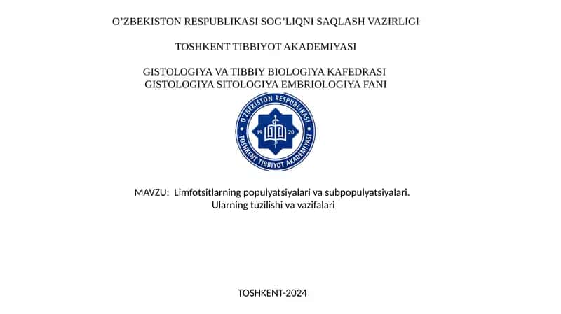 Limfotsitlarning populyatsiyalari va subpopulyatsiyalari. 1