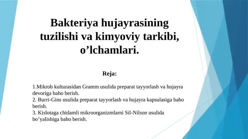 Bakteriya hujayrasining tuzilishi va kimyoviy tarkibi 1