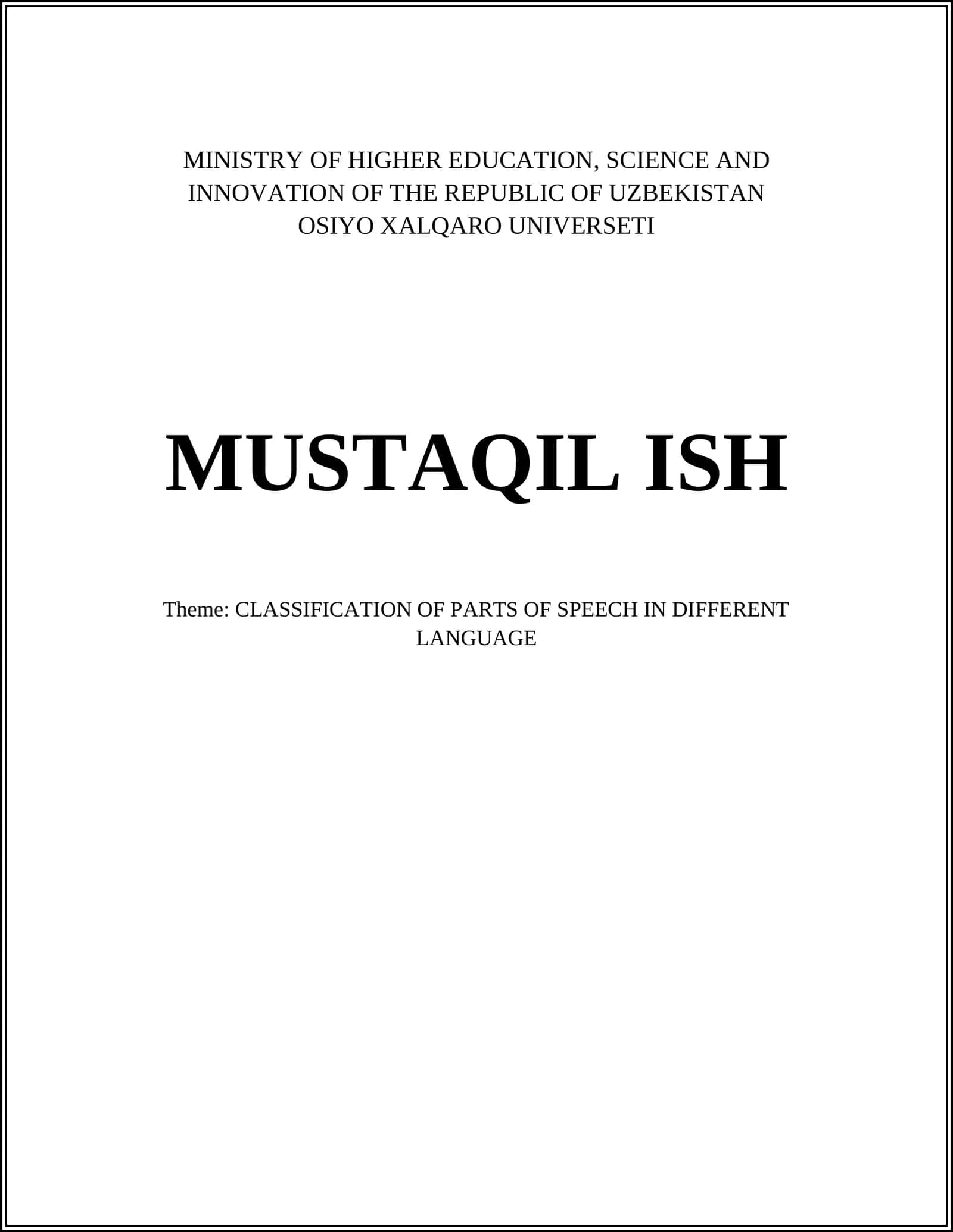 Classification of Parts of Speech in Different Languages 1