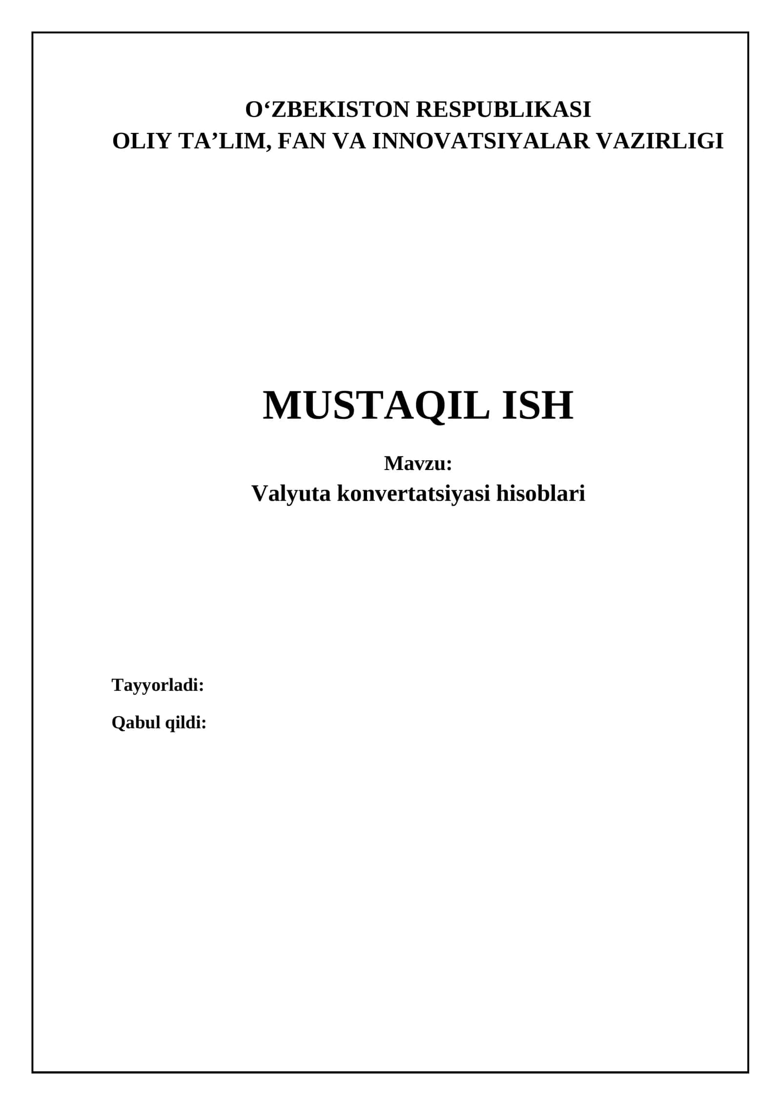 Valyuta konvertatsiyasi asoslari va almashuv kurslari 1