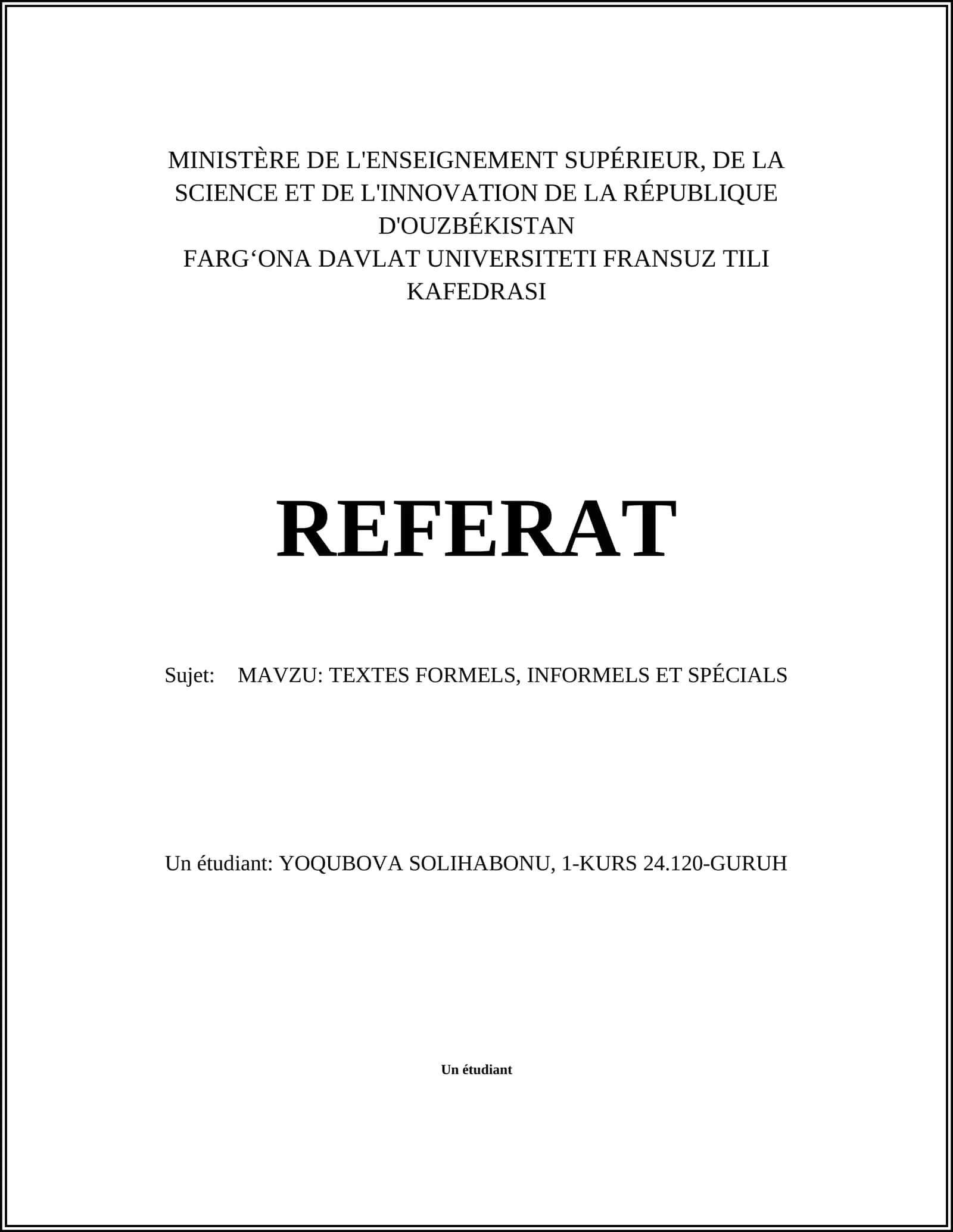 TEXTES FORMELS, INFORMELS ET SPÉCIALS 1