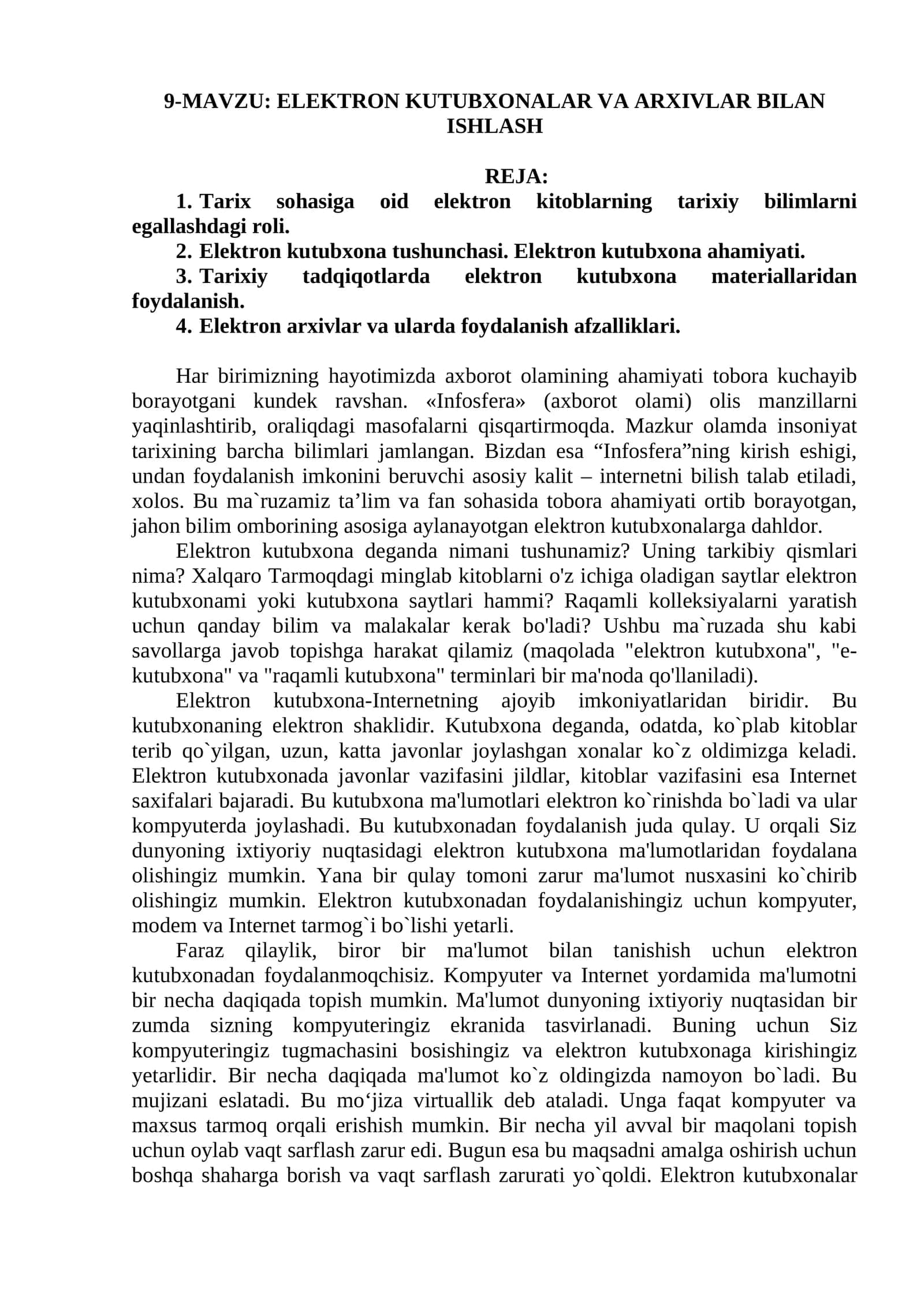 Elektron kutubxonalr va arxivlar bilan ishlash 1
