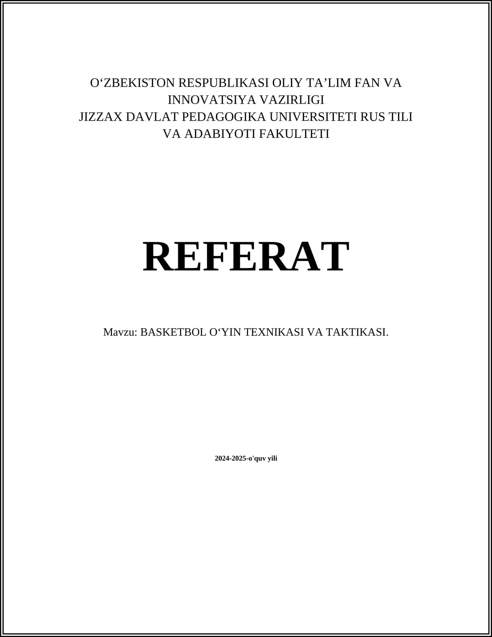 BASKETBOL O‘YIN TEXNIKASI VA TAKTIKASI 1