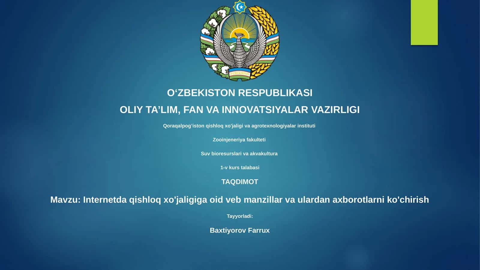 Internetda Qishloq xo'jaligiga oid veb manzillar va ulardan axborotlarni ko'chirish 1