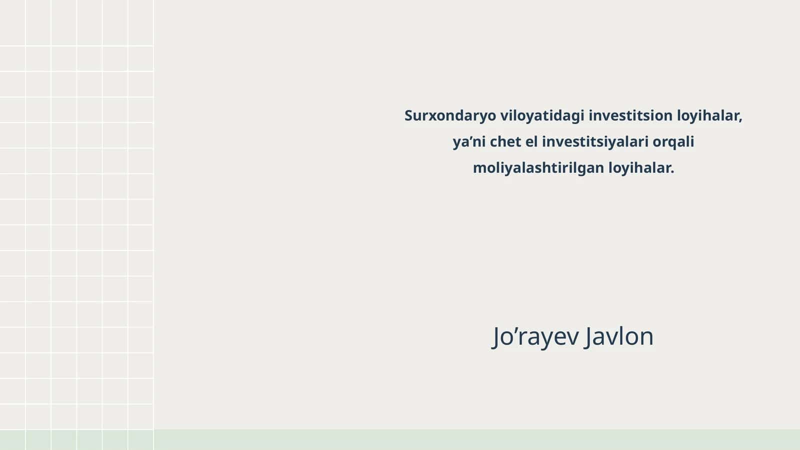 Surxondaryo viloyatidagi investitsion loyihalar 1