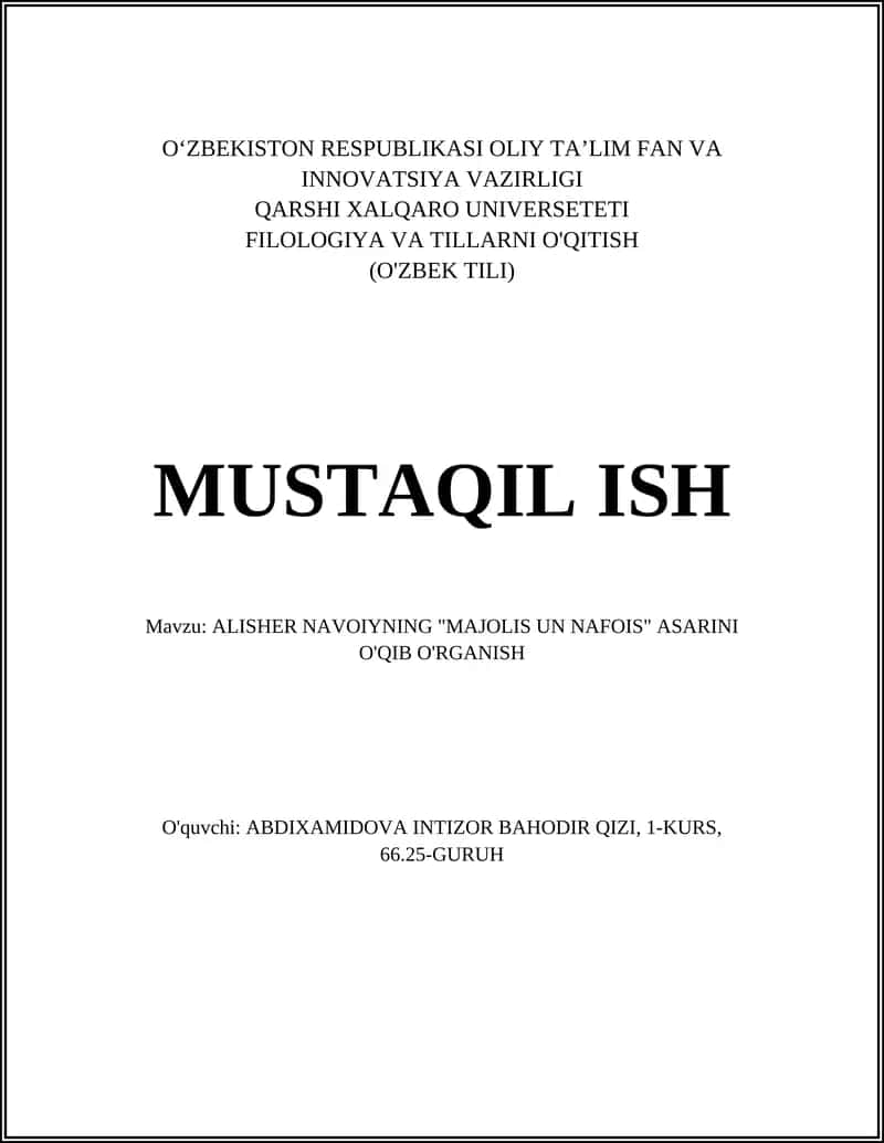ALISHER NAVOIYNING "MAJOLIS UN NAFOIS" ASARINI O'QIB O'RGANISH 1