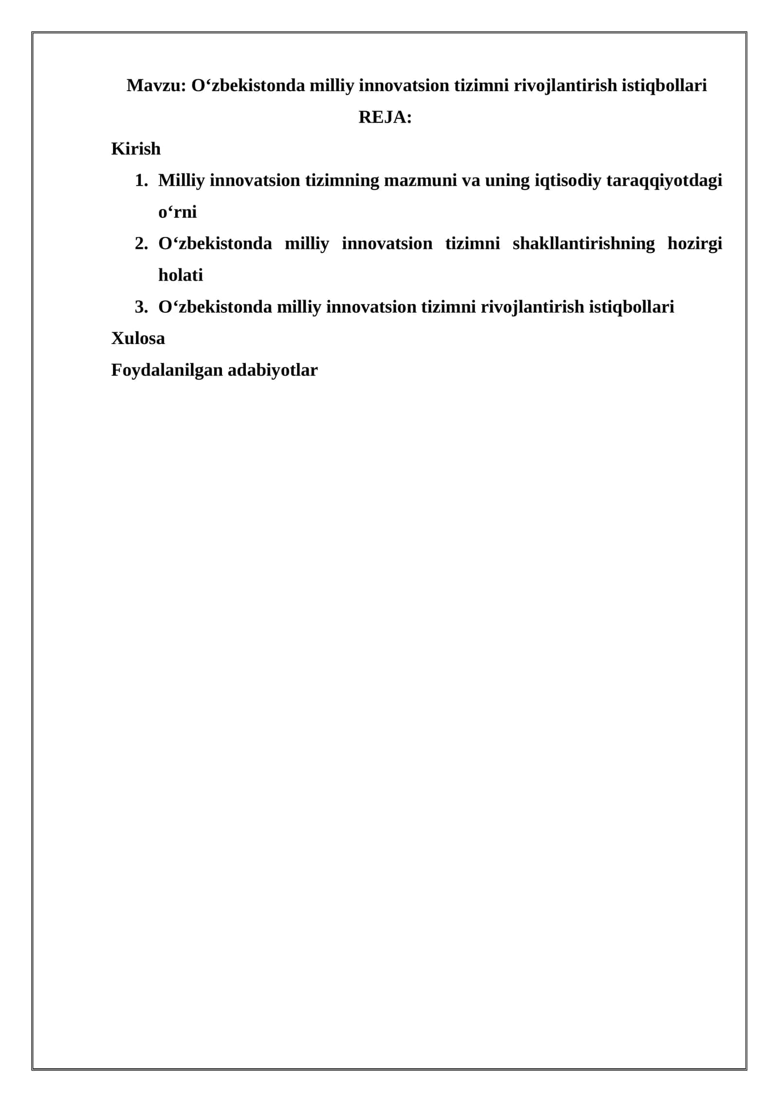 Oʻzbekistonda milliy innovatsion tizimni rivojlantirish istiqbollari 1