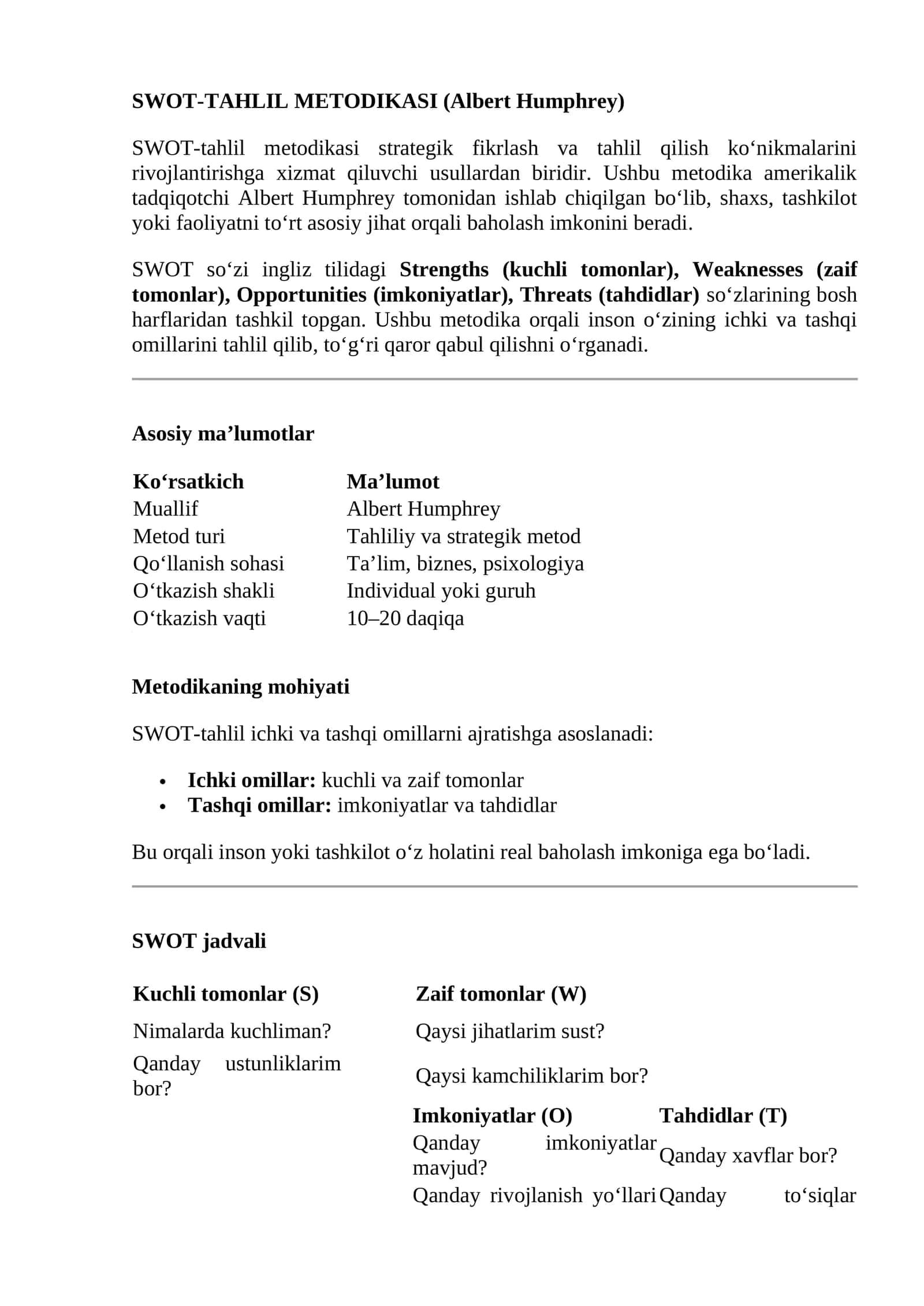 SWOT-TAHLIL METODIKASI 1