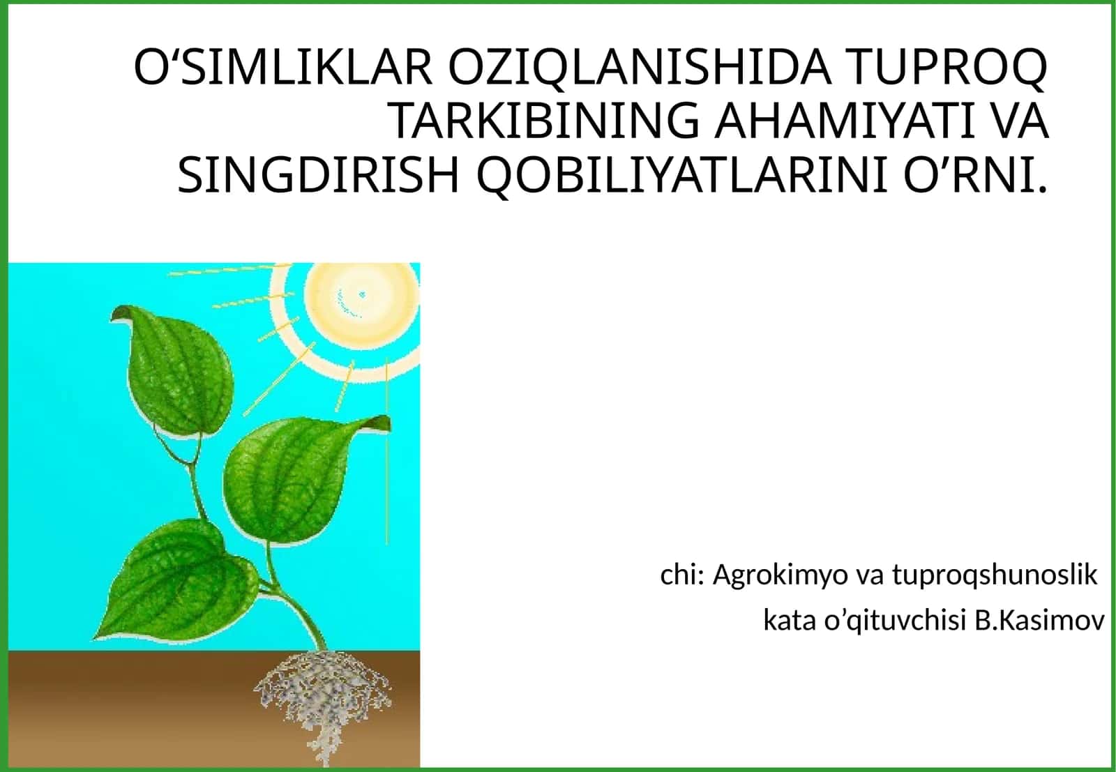 O‘SIMLIKLAR OZIQLANISHIDA TUPROQ TARKIBINING AHAMIYATI VA SINGDIRISH QOBILIYATLARINI O’RNI 1