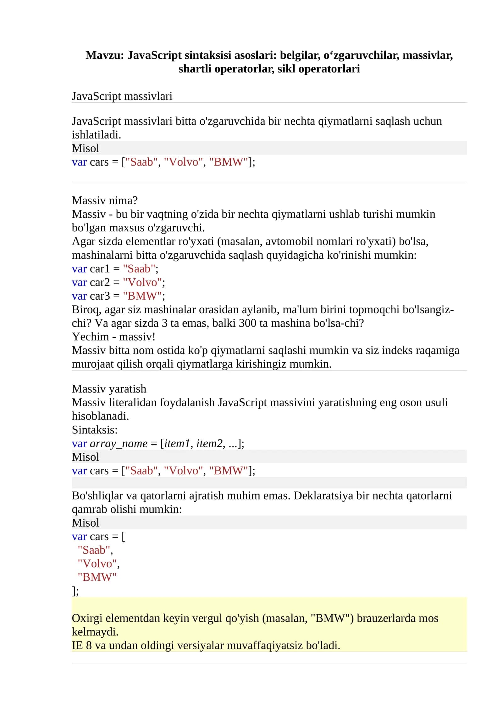 JavaScript massivlari 1