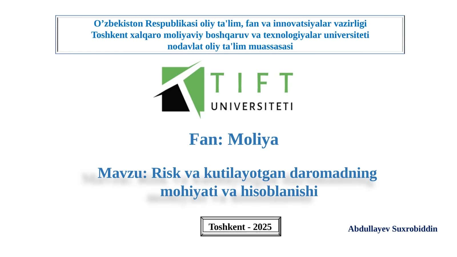 Risk va kutilayotgan daromadning mohiyati va hisoblanishi 1