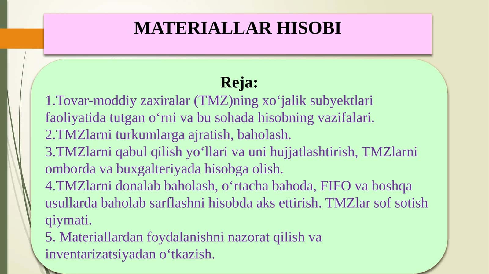 Materiallar hisobi 1