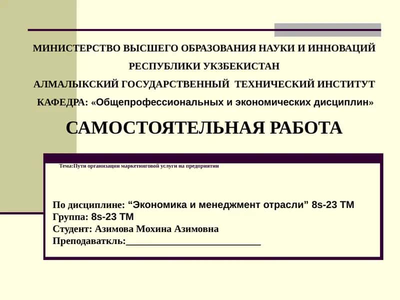 Пути организации маркетинговой услуги на предприятии 1