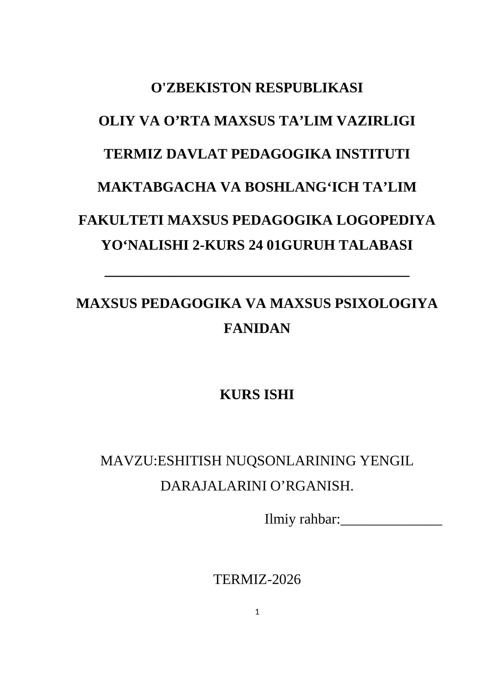 ESHITISH NUQSONLARINING YENGIL DARAJALARINI O’RGANISH 1