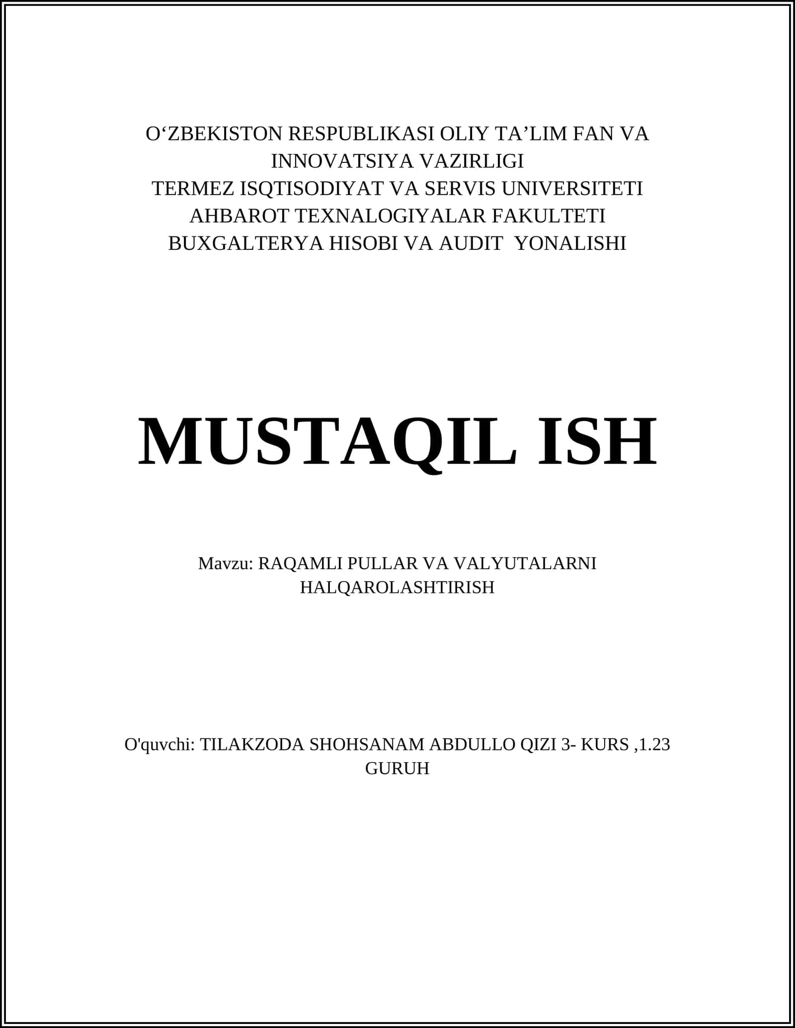 RAQAMLI PULLAR VA VALYUTALARNI HALQAROLASHTIRISH 1