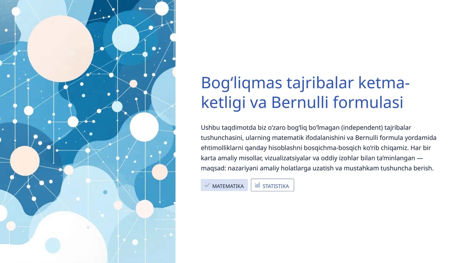 Bog‘liqmas tajribalar ketma-ketligi va Bernulli formulasi 1