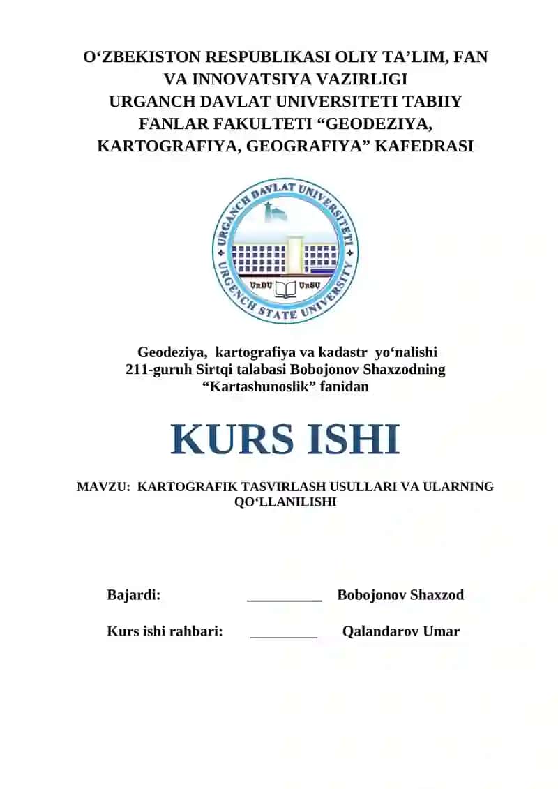 Geodeziya, kartografiya, geografiya KARTOGRAFIK TASVIRLASH USULLARI VA ULARNING QO‘LLANILISHI