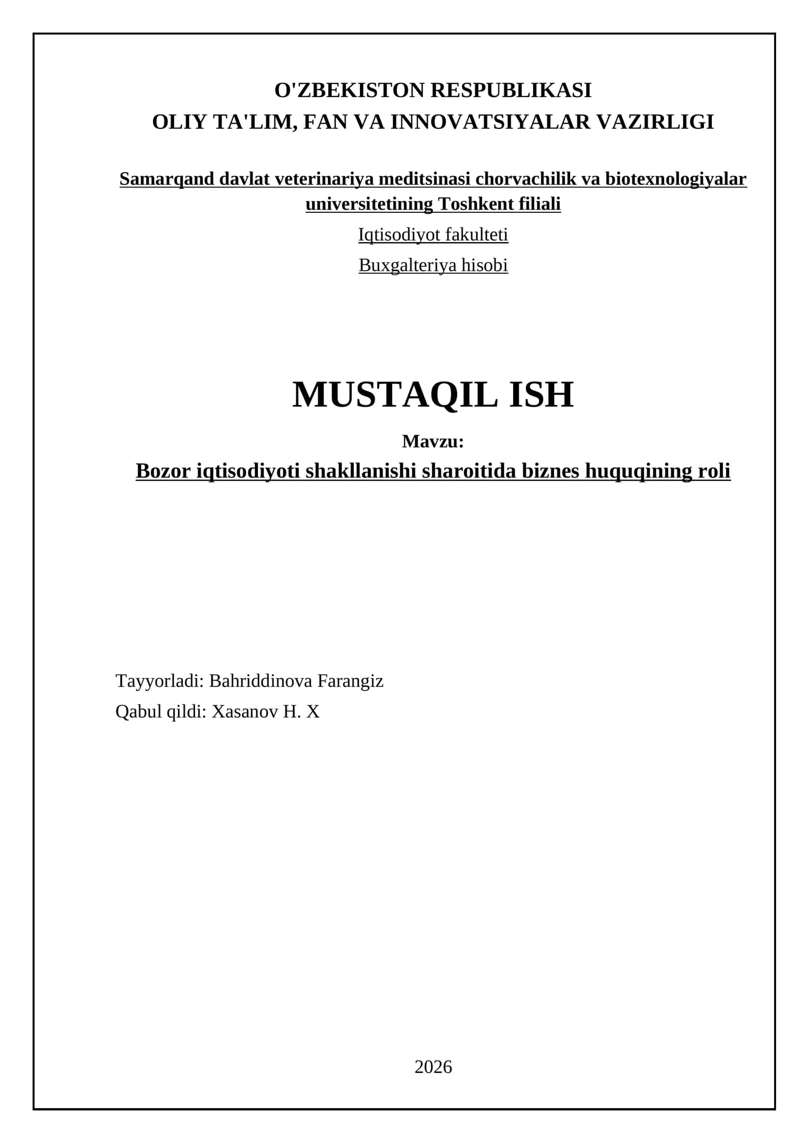 Bozor iqtisodiyoti shakllanishi sharoitida biznes huquqining roli 1
