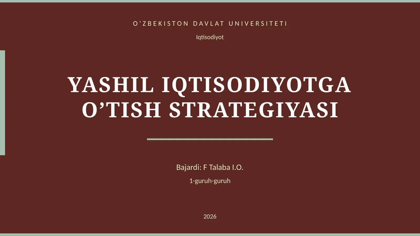 YASHIL IQTISODIYOTGA O’TISH STRATEGIYASI 1