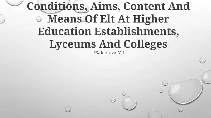 ELT at Higher Education Establishments, Lyceums And Colleges 1