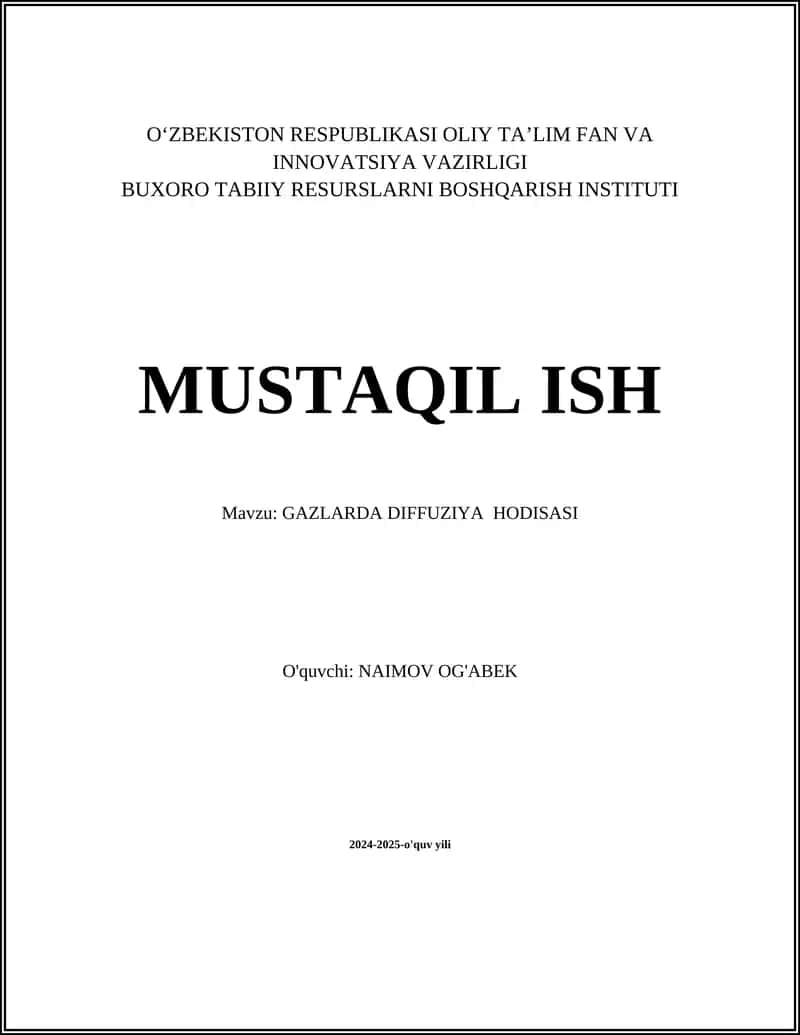 GAZLARDA DIFFUZIYA HODISASI 1