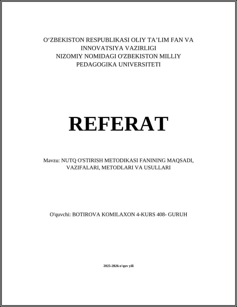 Nutq O'stirish Metodikasi 1