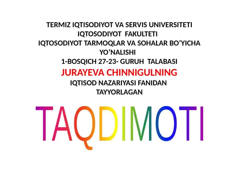 IQTISODIYOT TARMOQLAR VA SOHALAR BO’YICHA YO’NALISH 1