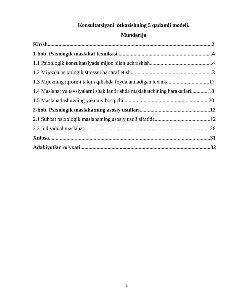 Konsultatsiyani òtkazishning 5 qadamli modeli. 1