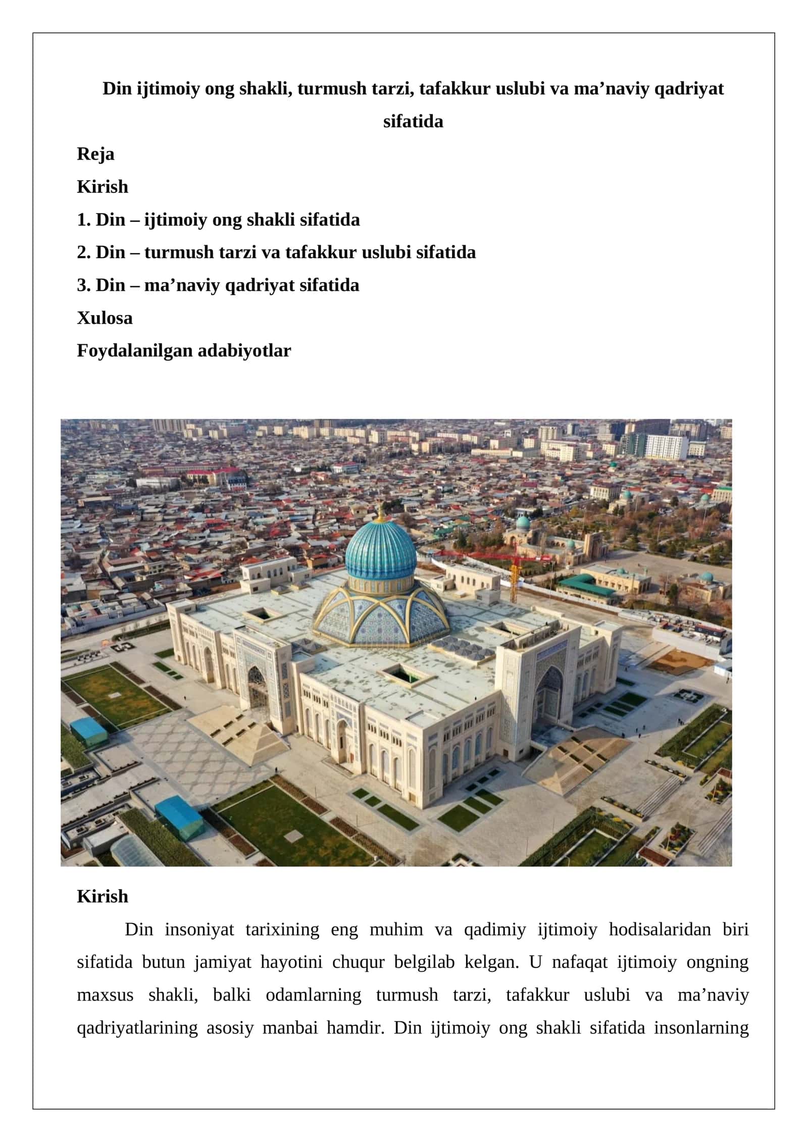 Din ijtimoiy ong shakli, turmush tarzi, tafakkur uslubi va ma’naviy qadriyat sifatida 1