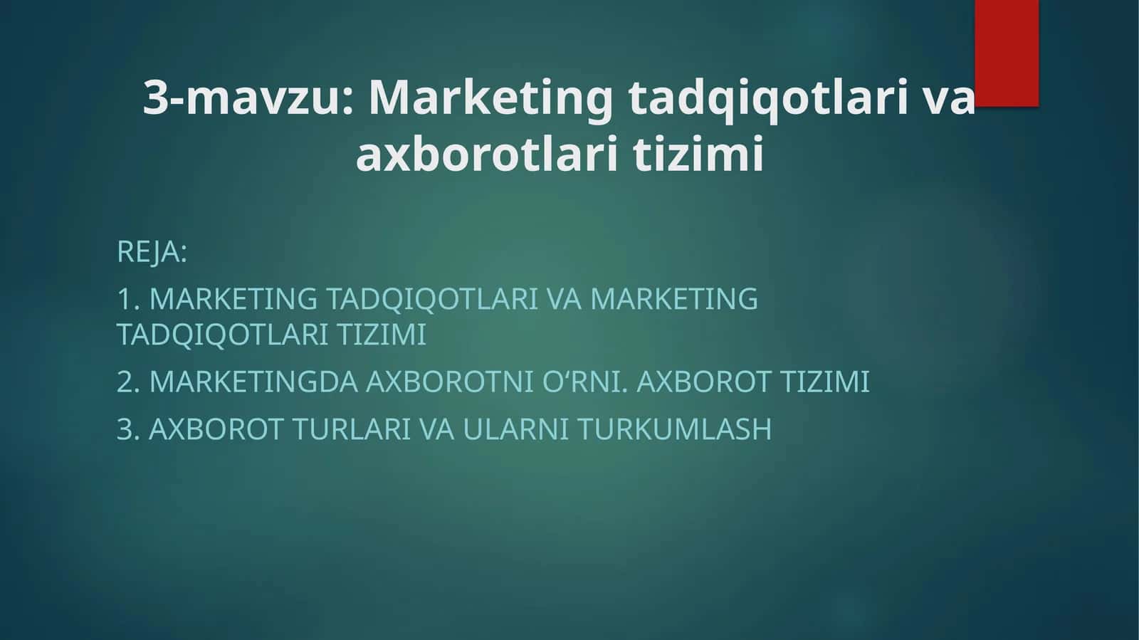 Marketing tadqiqotlari va axborot tizimi 1