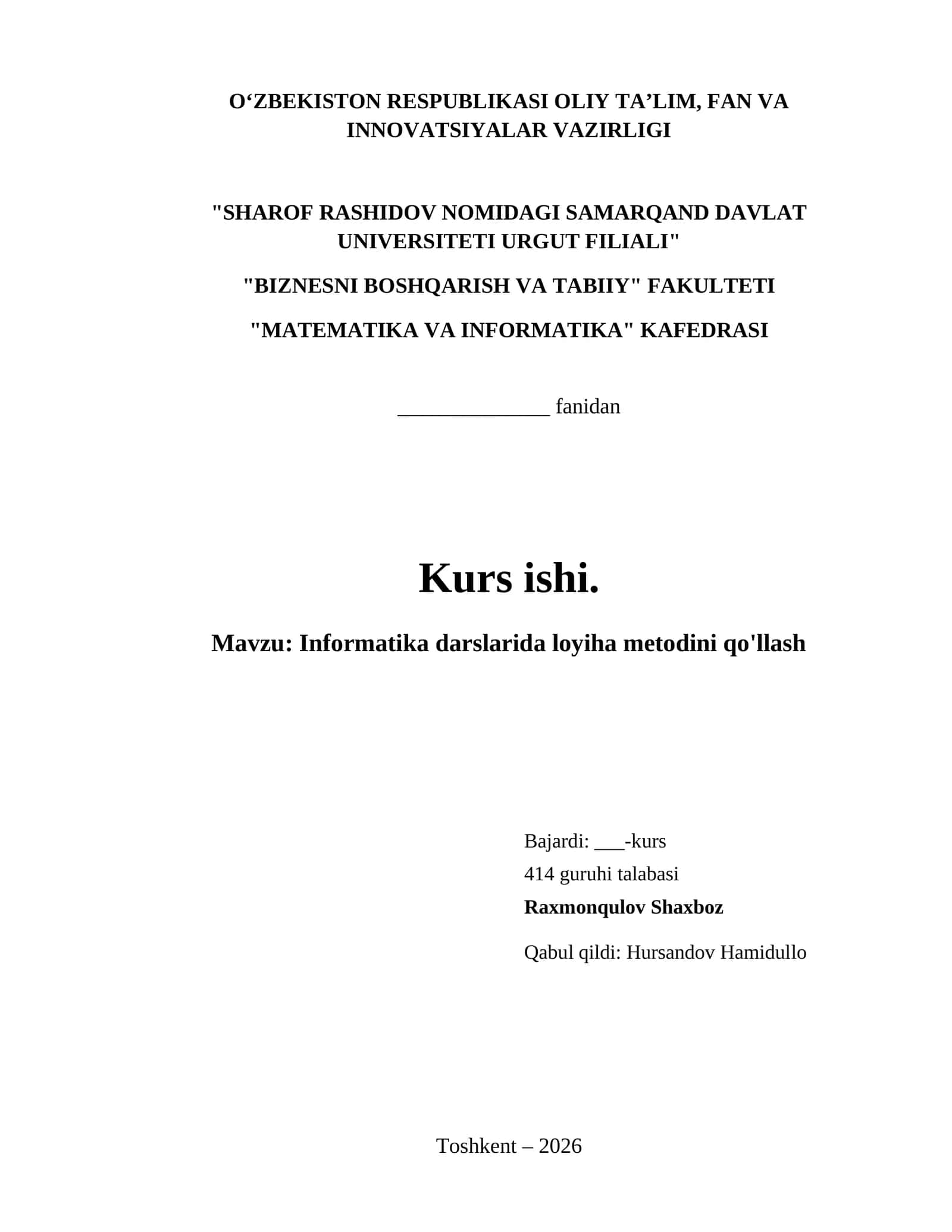 Informatika darslarida loyiha metodini qo'llash 1