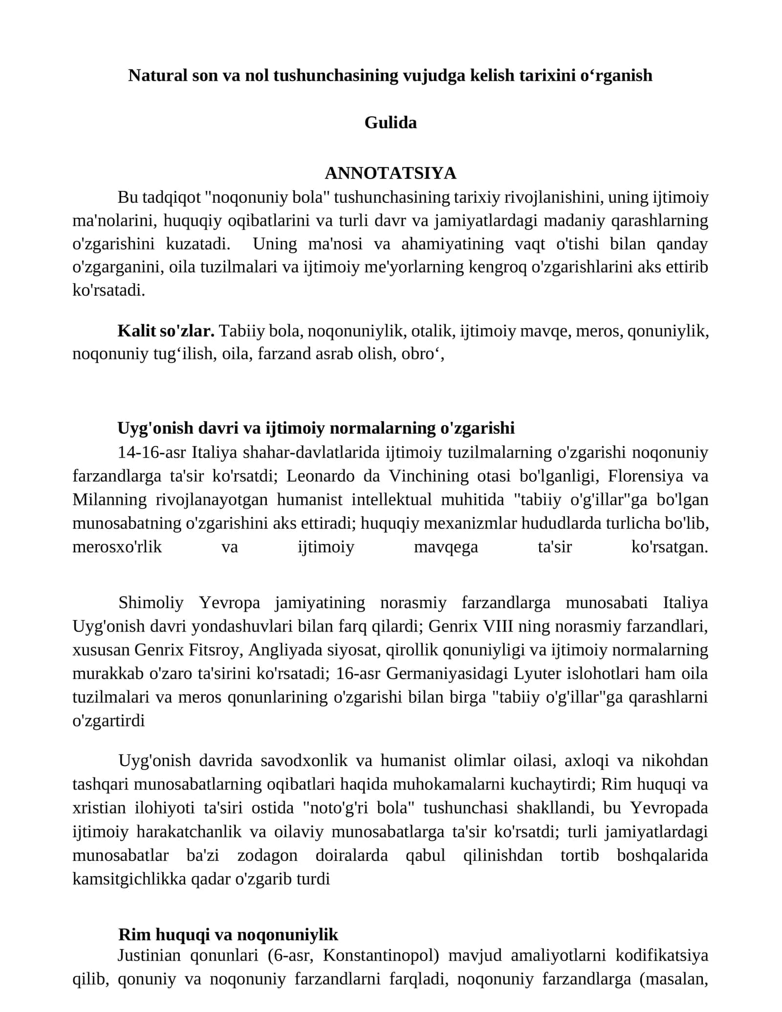 Natural son va nol tushunchasining vujudga kelish tarixini oʻrganish 1