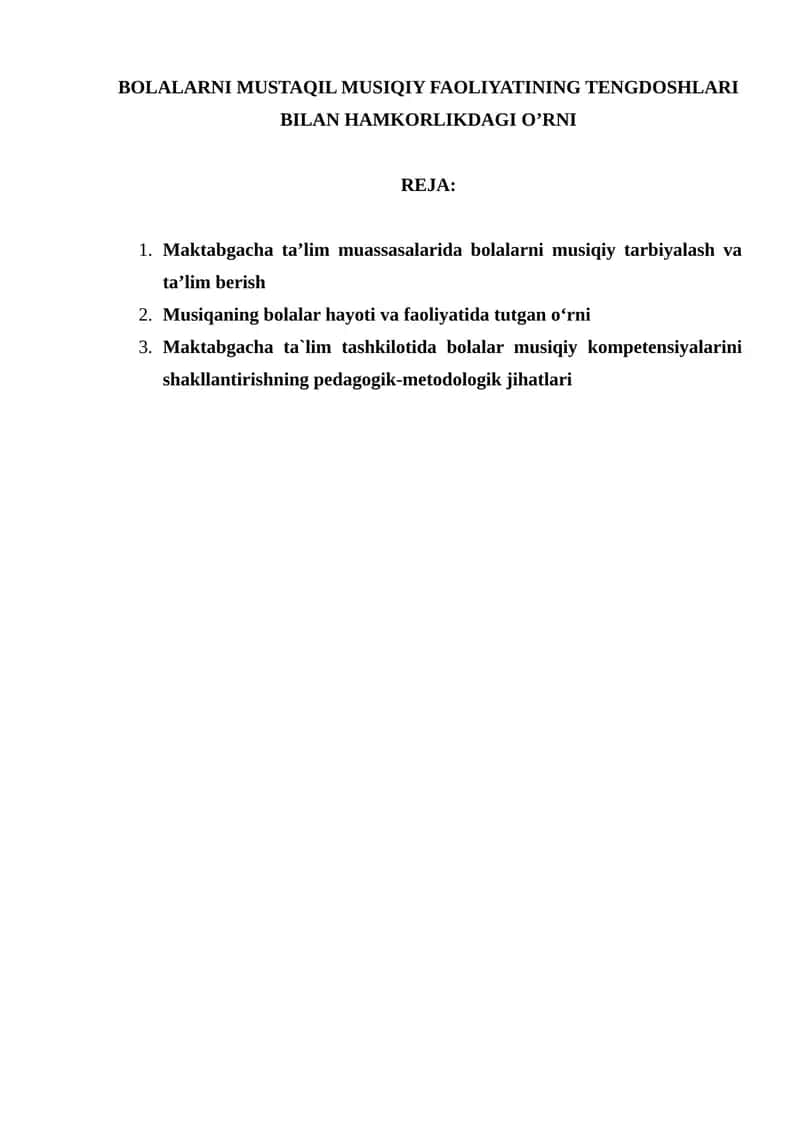 Bolalarni Mustaqil Musiqiy Faoliyatining Tengdoshlari Bilan Hamkorlikdagi O’rni 1