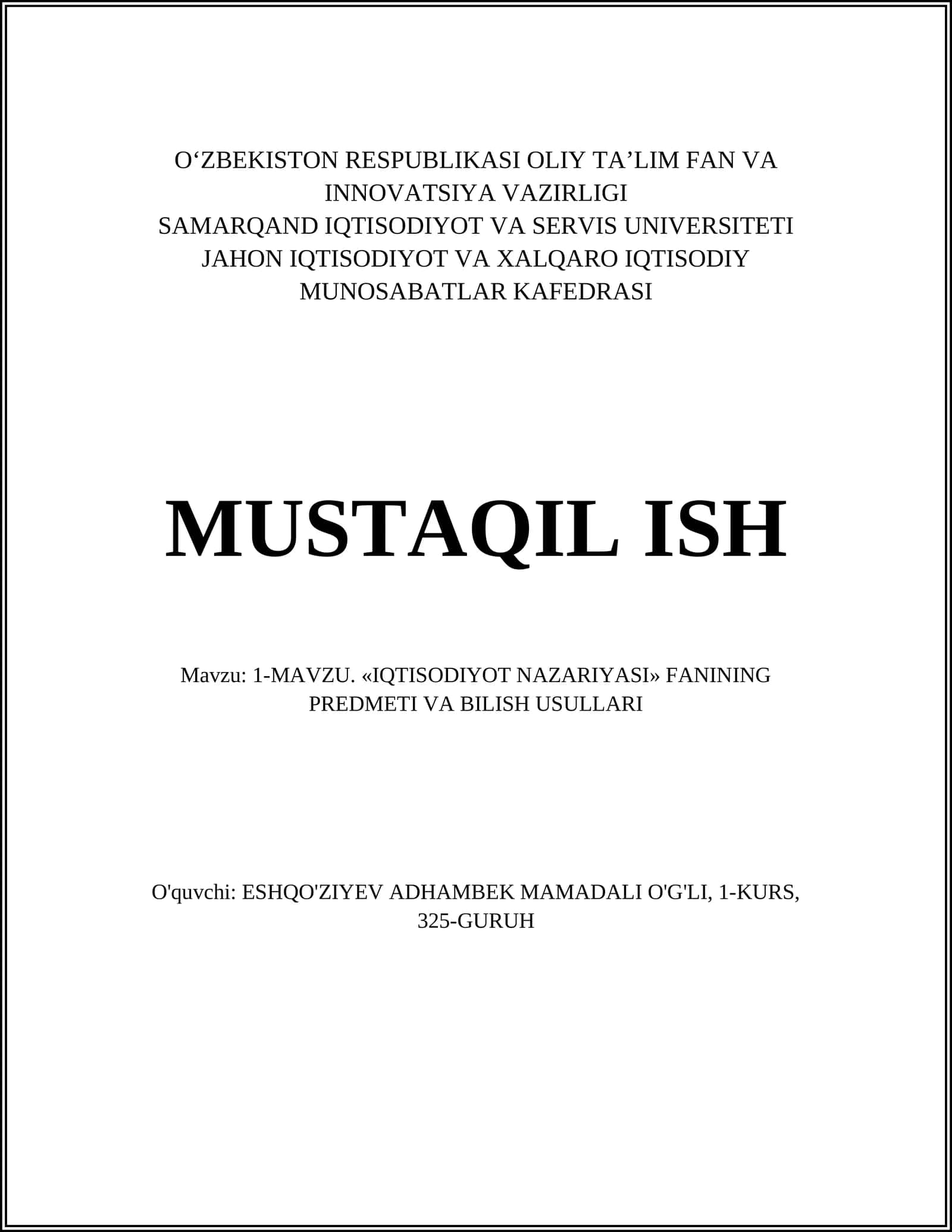 IQTISODIYOT NAZARIYASI 1