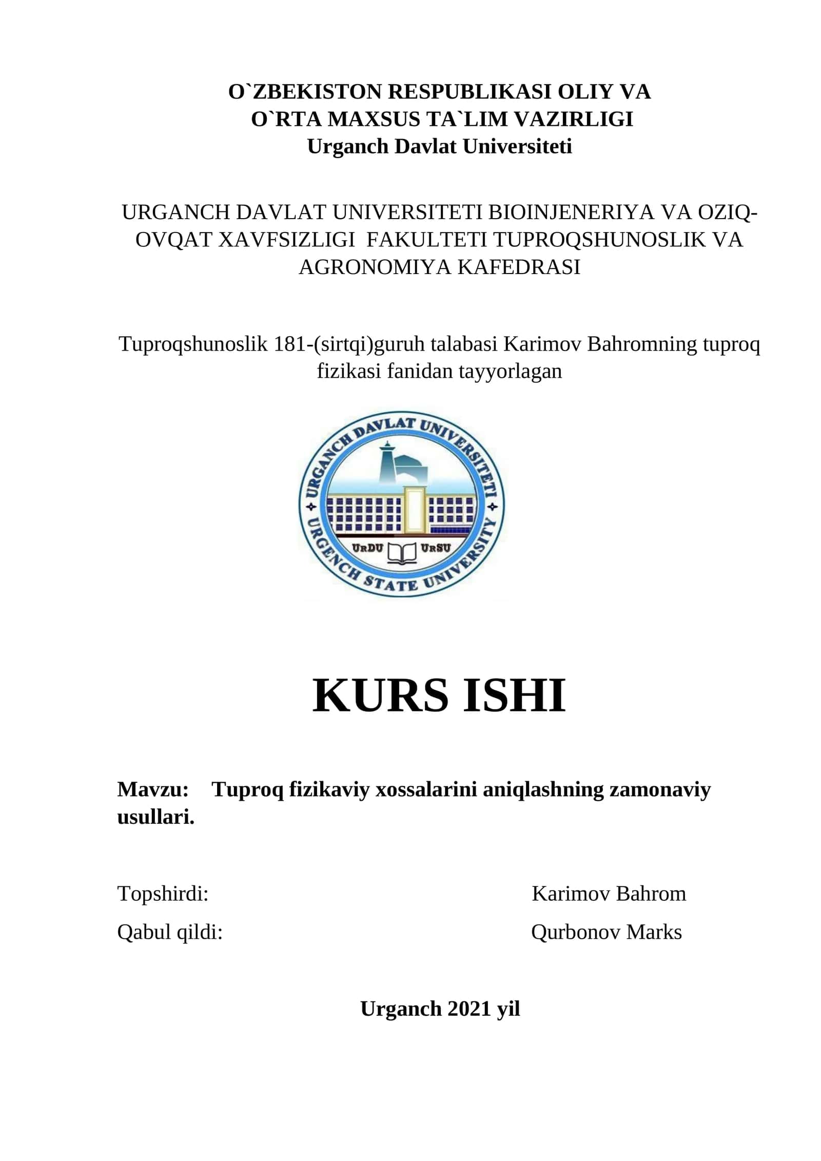 Tuproq fizikaviy xossalarini aniqlashning zamonaviy usullari 1