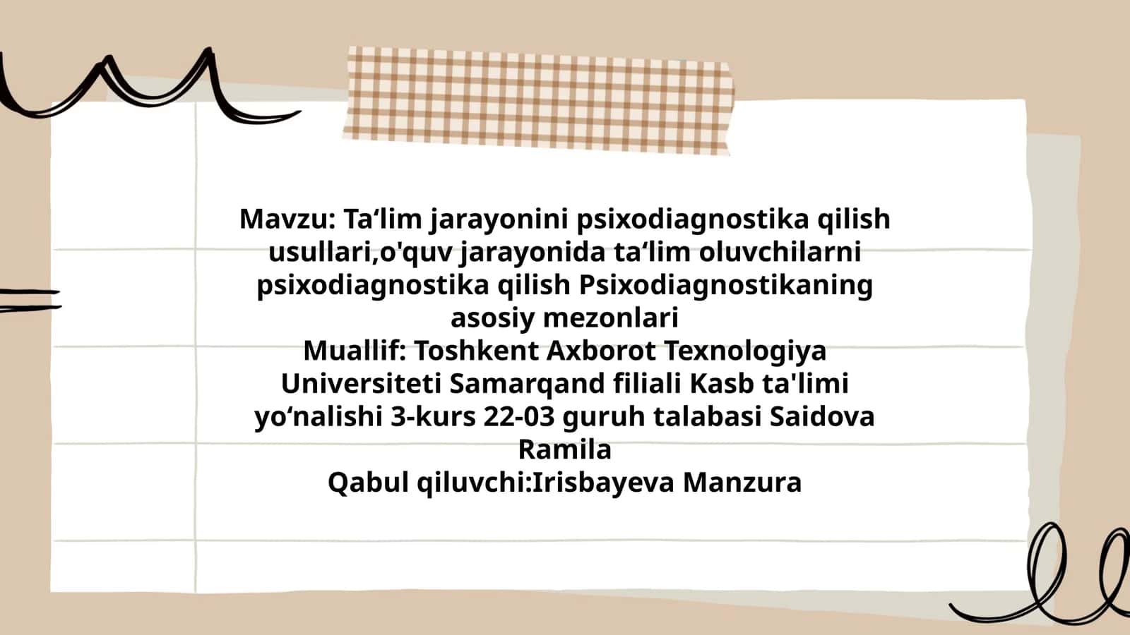 Ta‘lim jarayonini psixodiagnostika qilish usullari 1