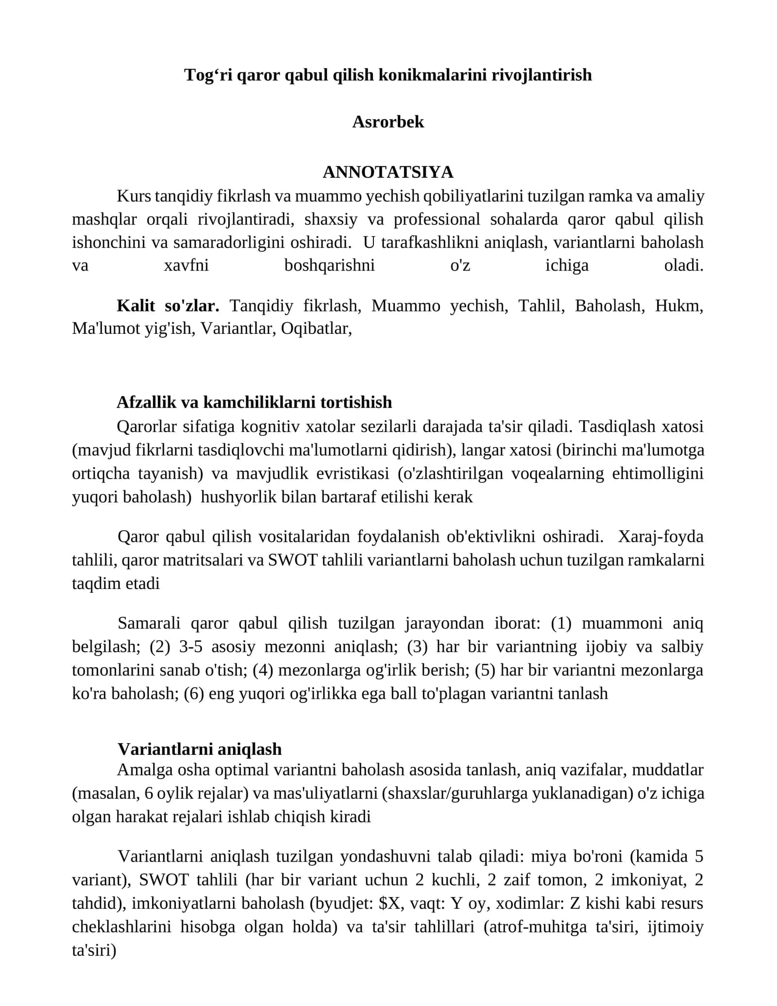 Rivojlantirish konikmalarini qabul qilish qobiliyati 1