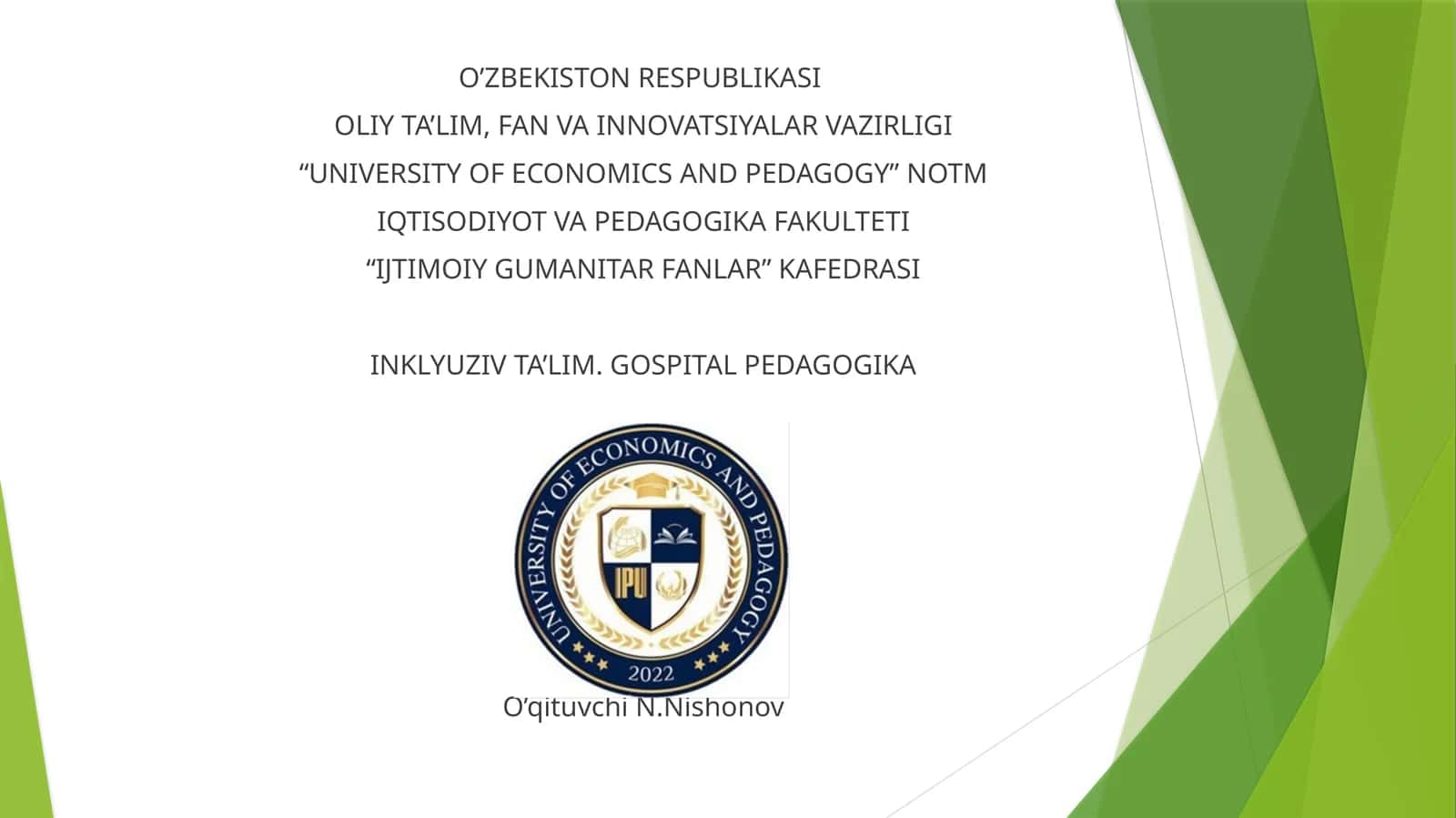 Inklyuziv ta’lim. Gospital pedagogika 1