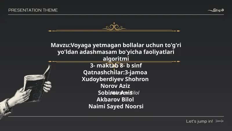 Voyaga yetmagan bollalar uchun to'g'ri yo'ldan adashmasam bo'yicha faoliyatlari algoritmi 1