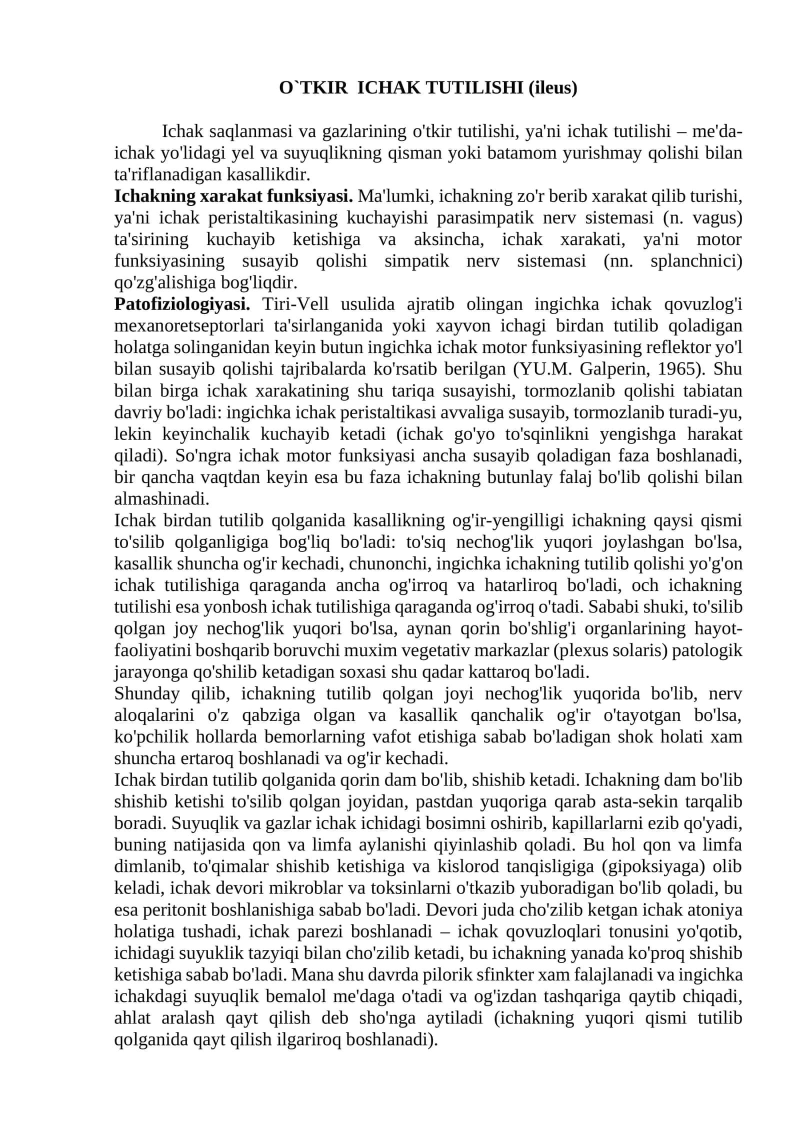 O`TKIR ICHAK TUTILISHI (ileus) 1