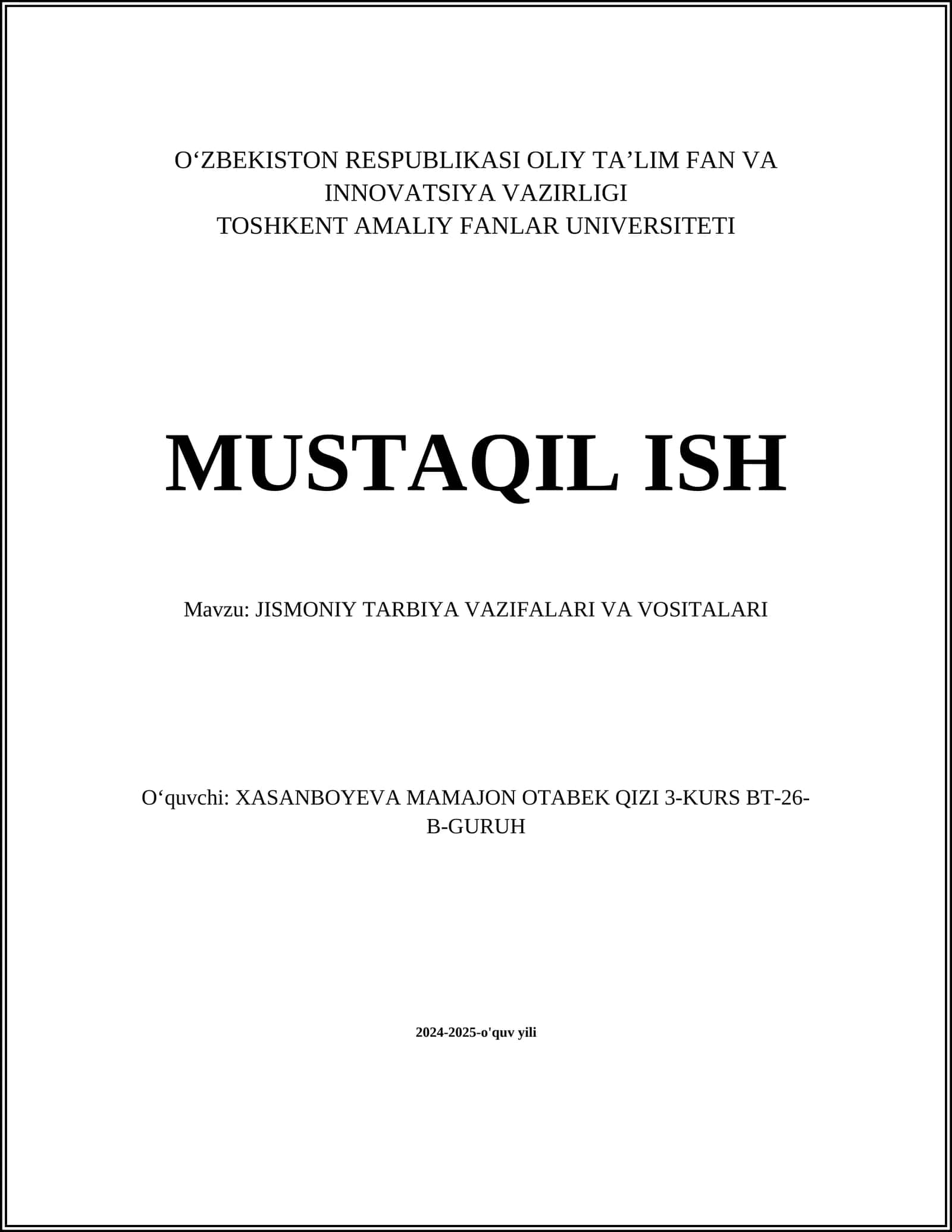 Jismoniy Tarbiya Vazifalari va Vositalari 1